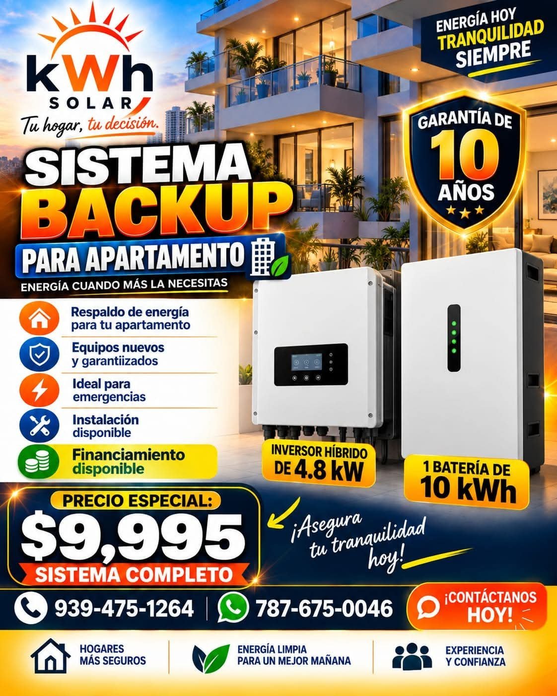 Sistema backup para apartamento $9,995